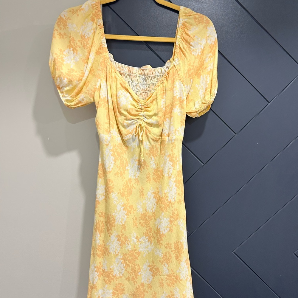 Yellow Floral Mini Puff Sleeve Dress